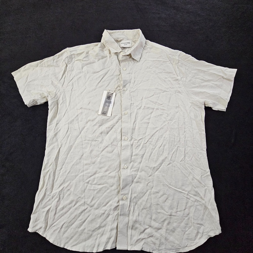 Hudson & Barrow Beige Short Sleeve Button-Up Rayon Shirt Men's XL